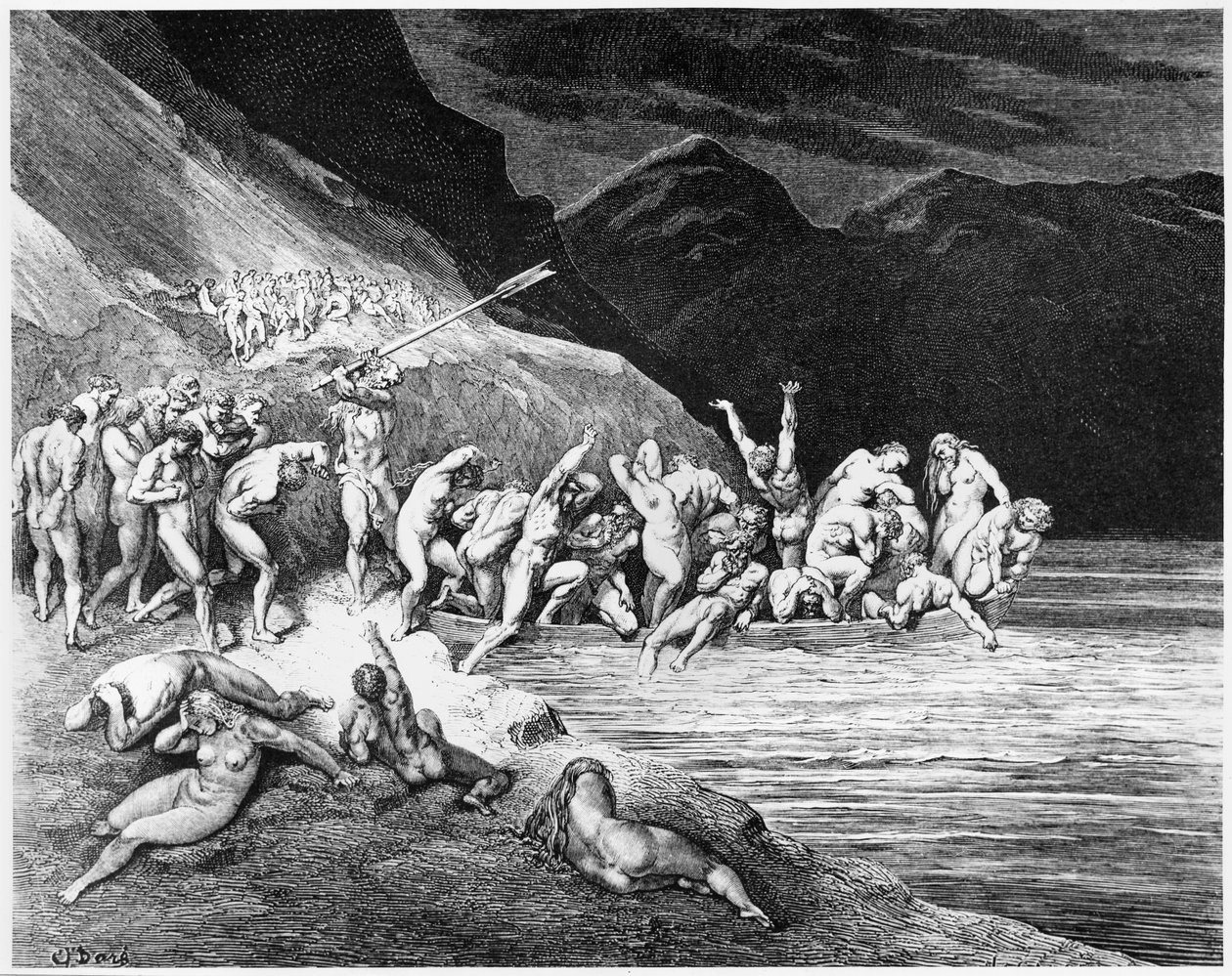 Charon, ilustracja z "Boskiej komedii" (Inferno) Dantego Alighieri (1265-1321) Paryż, wyd. 1885 r. autorstwa Gustave Dore