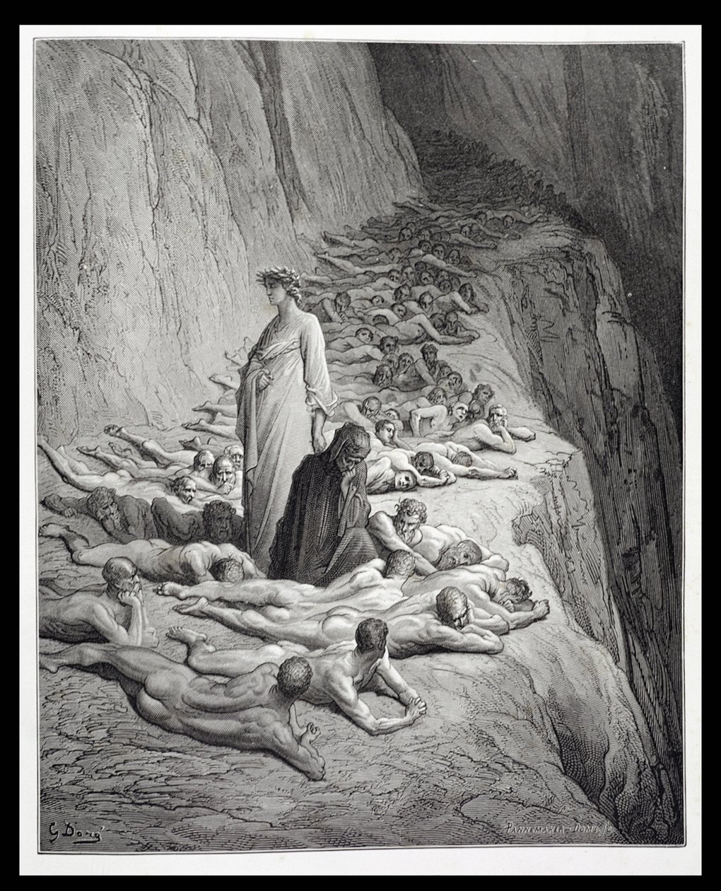 Dante i papież Adrian V, z Boskiej komedii (Purgatorio) Dantego Alighieri (1265-1321) rytowanych przez Stephane Pannemakera (1847-1930) c.1868 autorstwa Gustave Dore