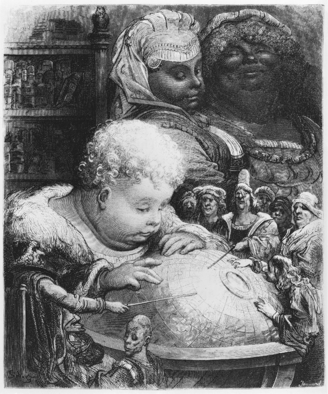 Edukacja Gargantua, ilustracja z „Gargantua” Francois Rabelais (1494-1553) rytowana przez Paula Jonnarda-Pacela (zm. 1902) autorstwa Gustave Dore