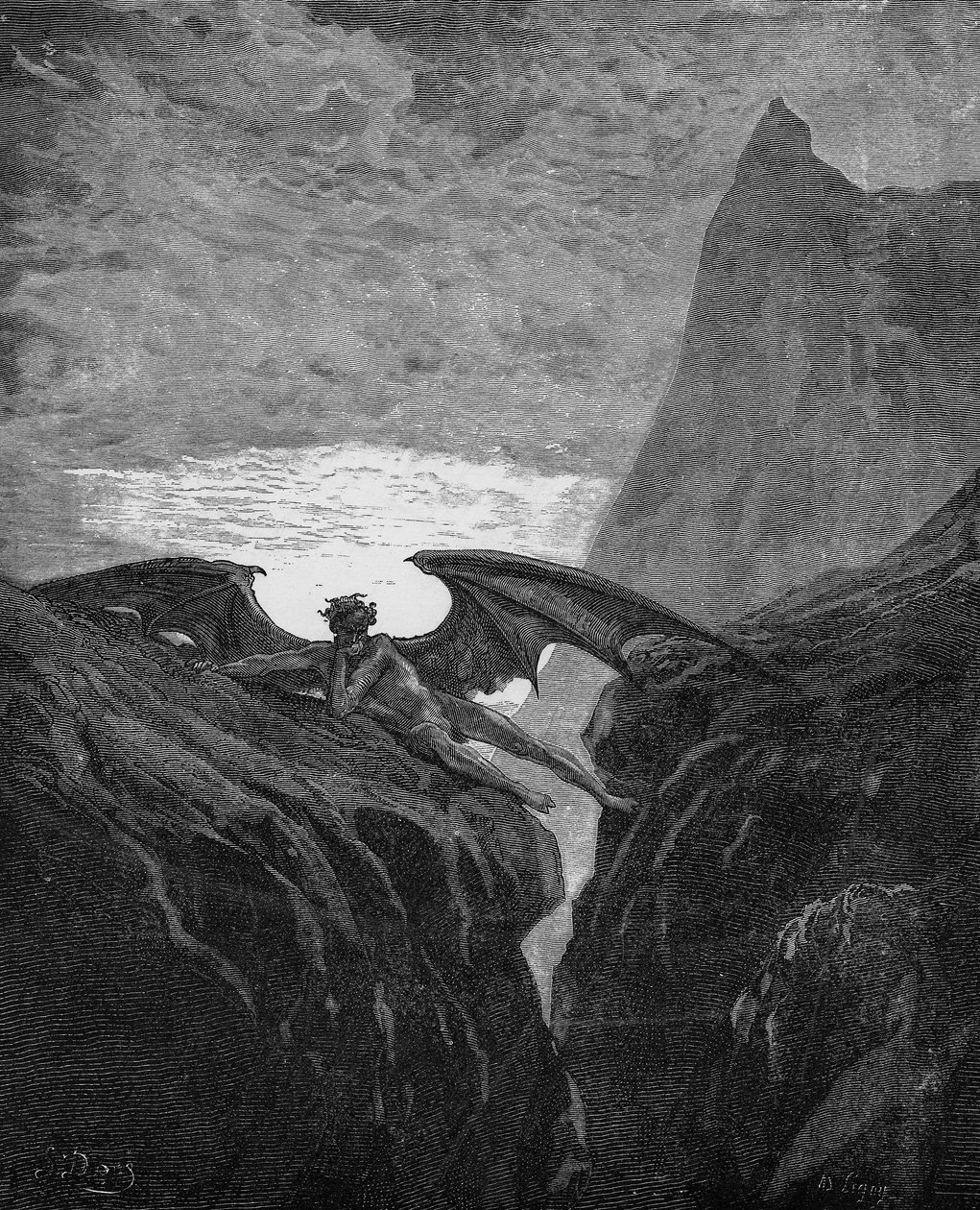 Ilustracja do „Raju utraconego” Johna Miltona, 1866. Przerwa w bitwie w niebie (księga 6, wiersz 406) autorstwa Gustave Dore