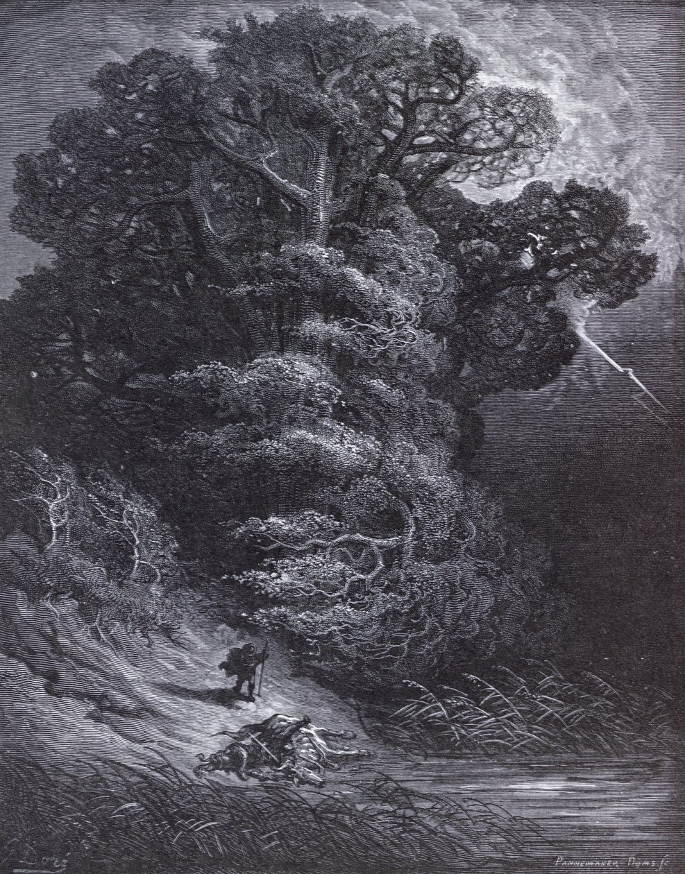 Ilustracja do Dębu i trzciny z „Bajek” Jean de La Fontaine (1621-95) autorstwa Gustave Dore