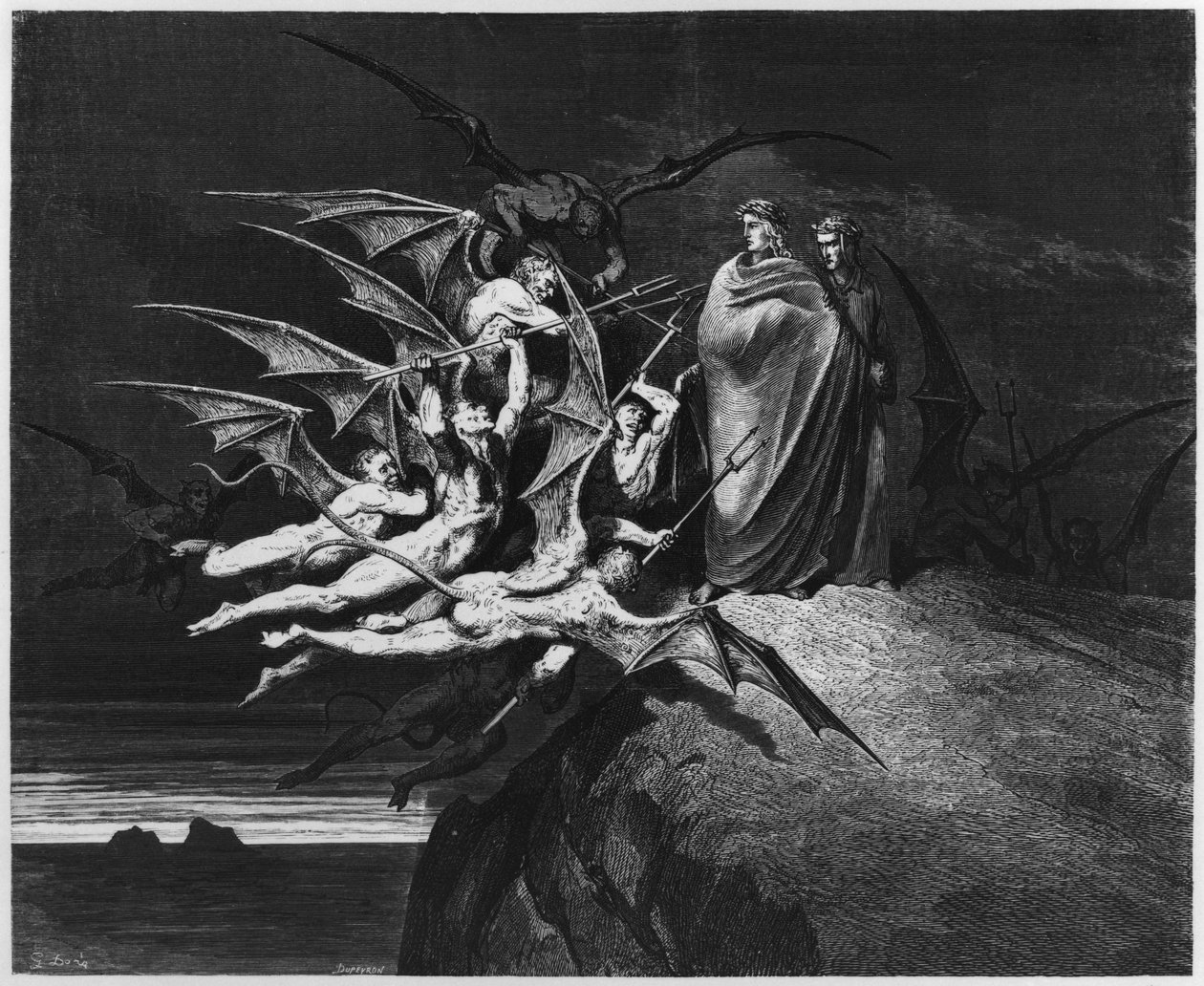 Ilustracja z "Boskiej komedii" (Inferno) Dantego Alighieri (1265-1321) Paryż, wyd. 1885 r. autorstwa Gustave Dore