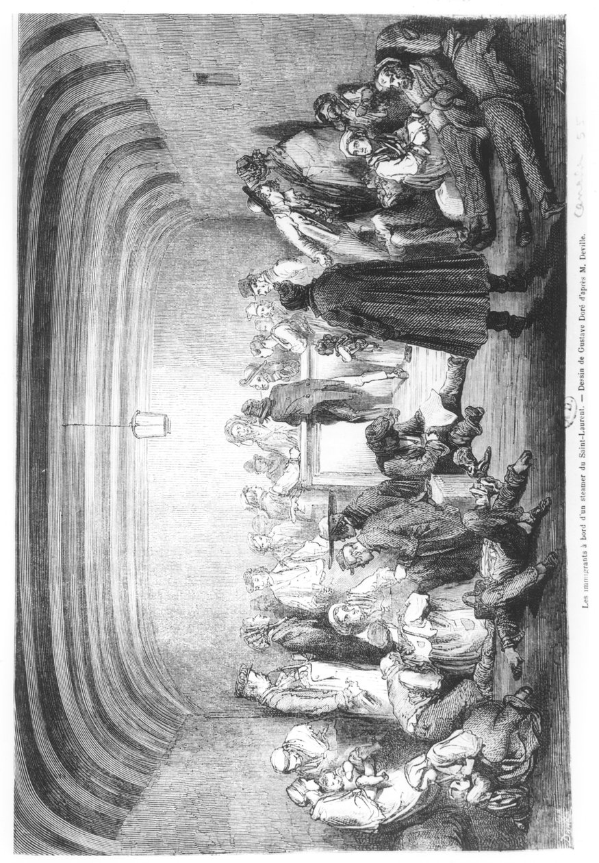 Imigranci na pokładzie parowca na rzece Saint-Laurent, Kanada, XIX w. autorstwa Gustave Dore