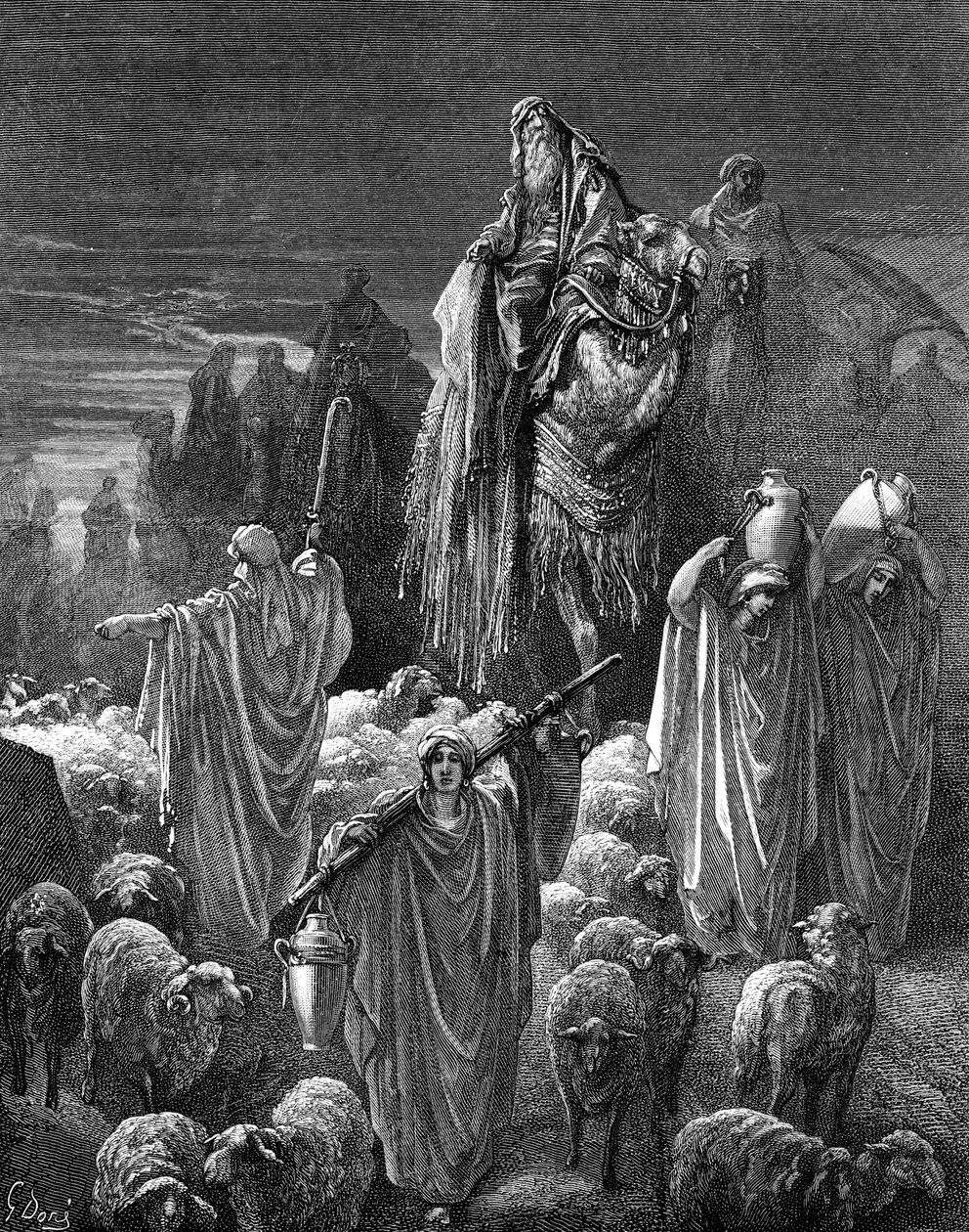 Jakub podróżujący do Egiptu, Gustave Doré. - Biblia autorstwa Gustave Dore