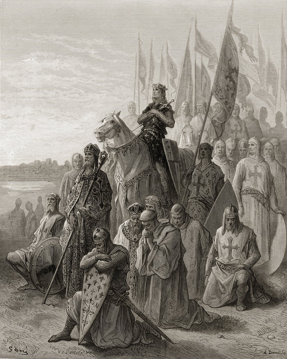 Król Ludwik IX (1217-70) przed Damiettą, ilustracja z „Bibliotheque des Croisades” J-F. Michaud, 1877 r. autorstwa Gustave Dore