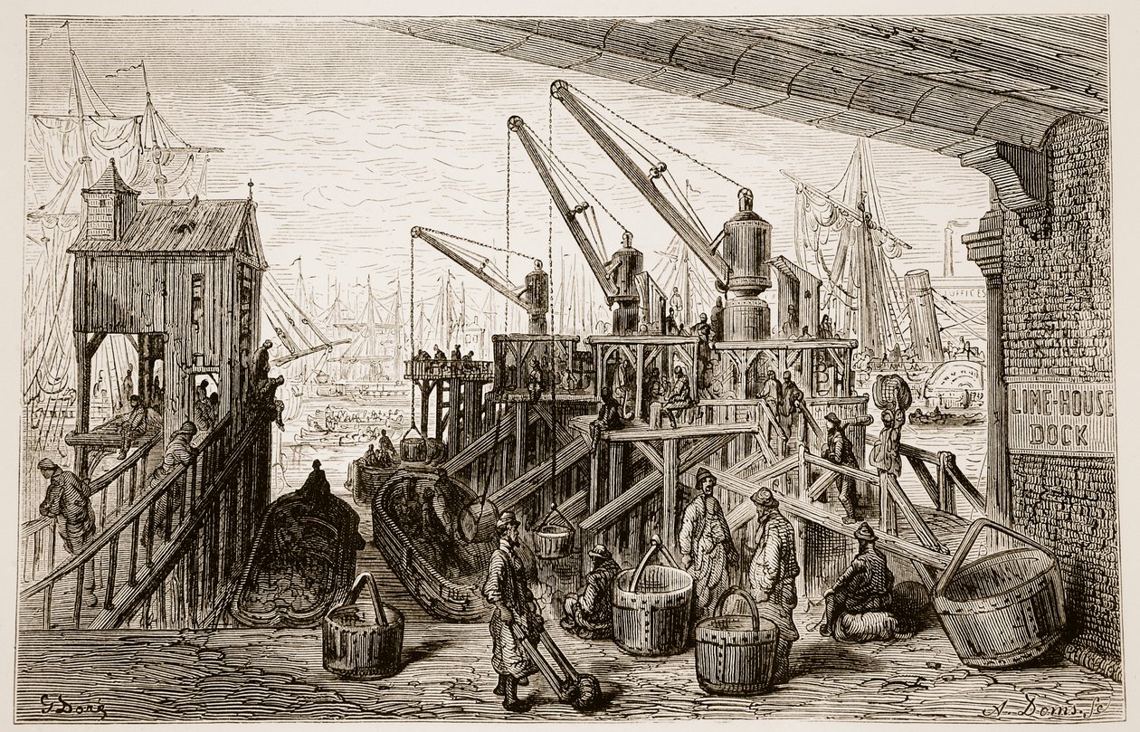 Limehouse Dock, z „Londyn, pielgrzymka”, napisany przez Williama Blancharda Jerrolda (1826-84) i wygrawerowany przez A. Domsa, 1872 autorstwa Gustave Dore