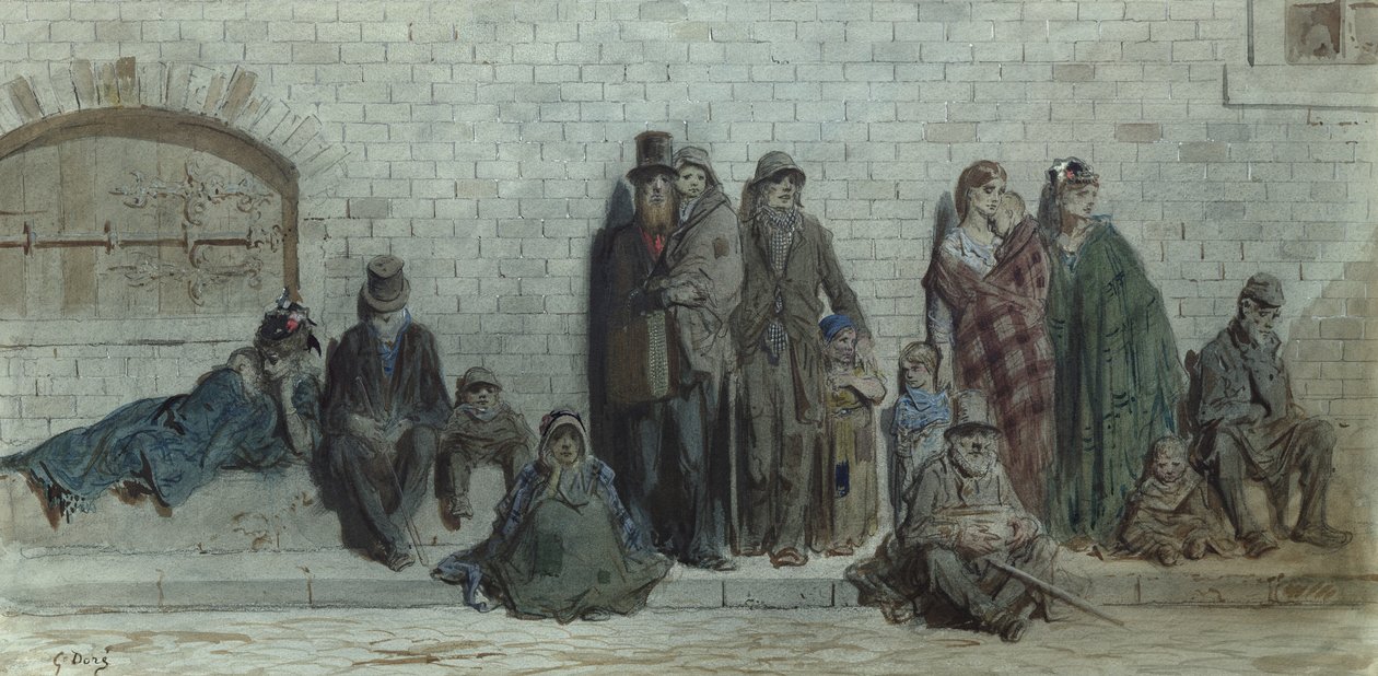 Scena na londyńskiej ulicy, ok. 1868-72 (wc i gwasz na papierze) autorstwa Gustave Dore
