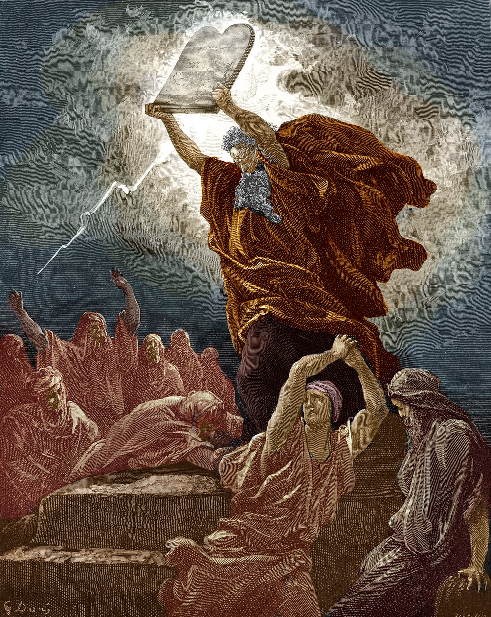 Mojżesz łamie tablice prawa autorstwa Doré - Biblia autorstwa Gustave Dore
