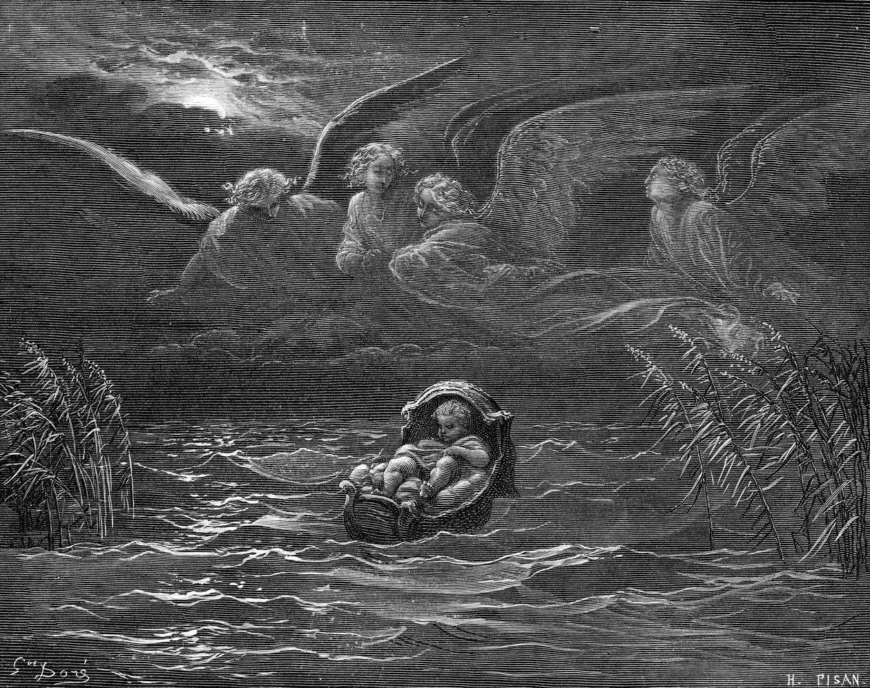 Mojżesz nad Nilem, rycina Doré. - Biblia autorstwa Gustave Dore
