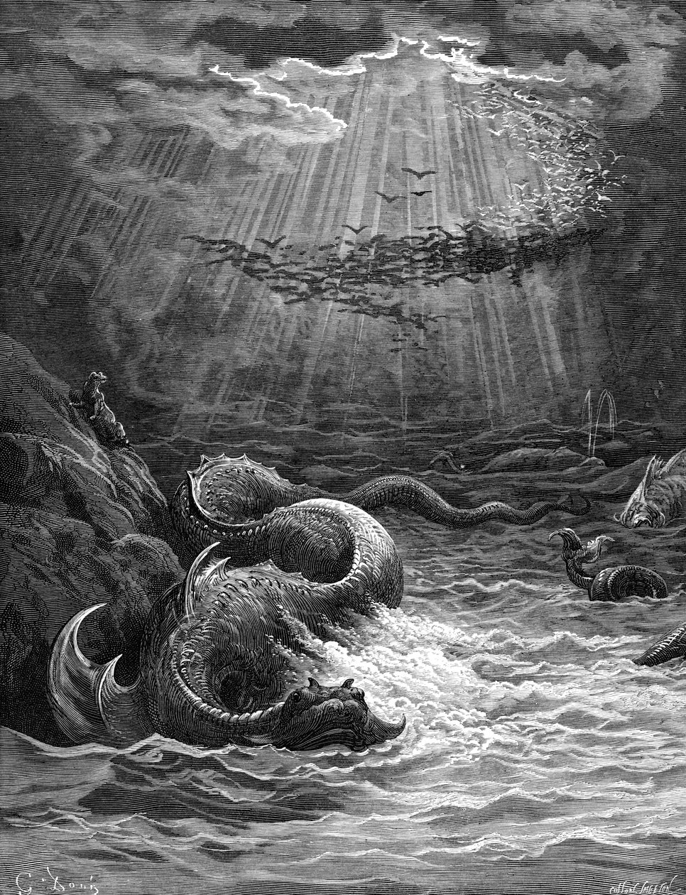 Raj utracony: Stworzenie ryb i ptaków. autorstwa Gustave Dore
