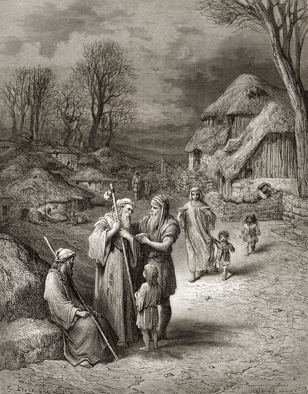 Pielgrzymi karmieni przez Chłopów, ilustracja z „Bibliotheque des Croisades” J-F. Michaud, 1877 r. autorstwa Gustave Dore