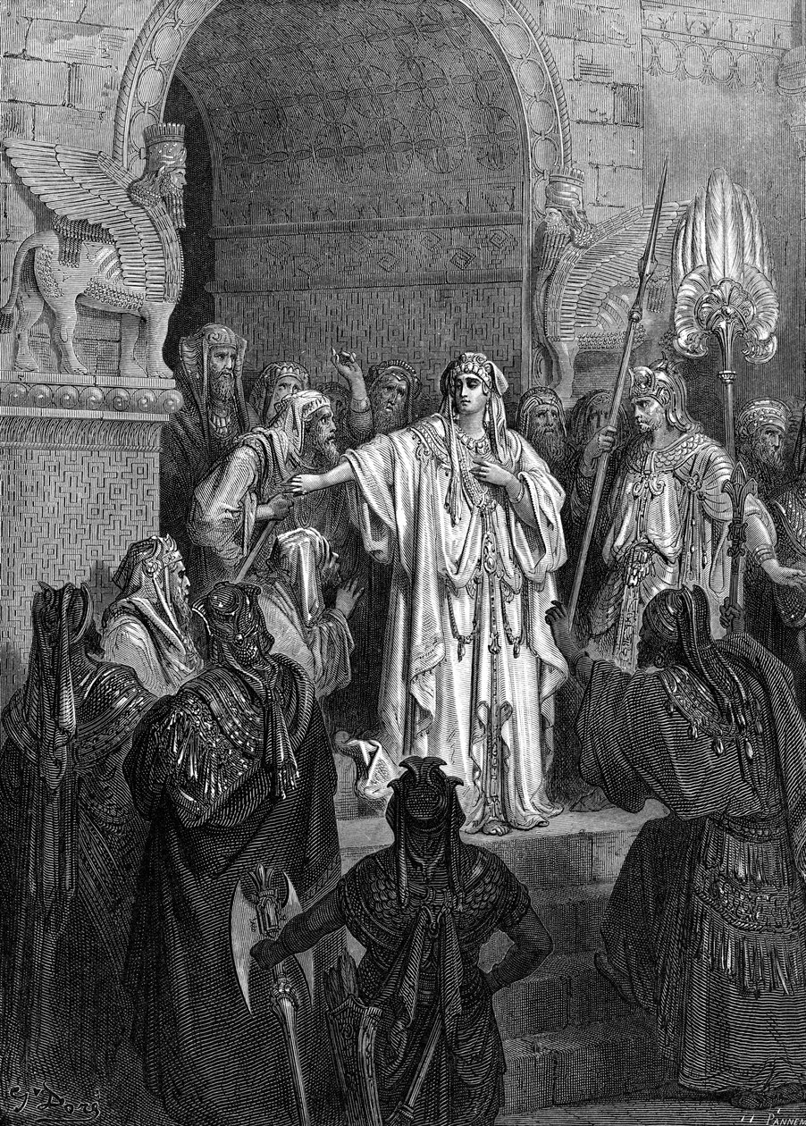 Królowa Vashti, rycina Doré. - Biblia autorstwa Gustave Dore