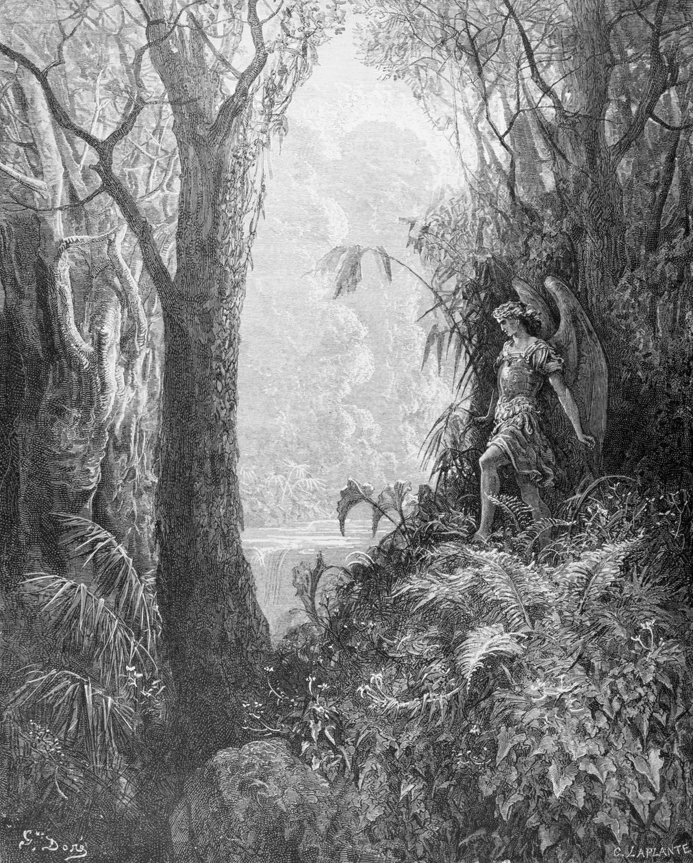 Szatan w raju, z księgi IV „Raj utracony” Johna Miltona (1608-74), ryty przez Charlesa Laplante (zm. 1903) c.1868 autorstwa Gustave Dore