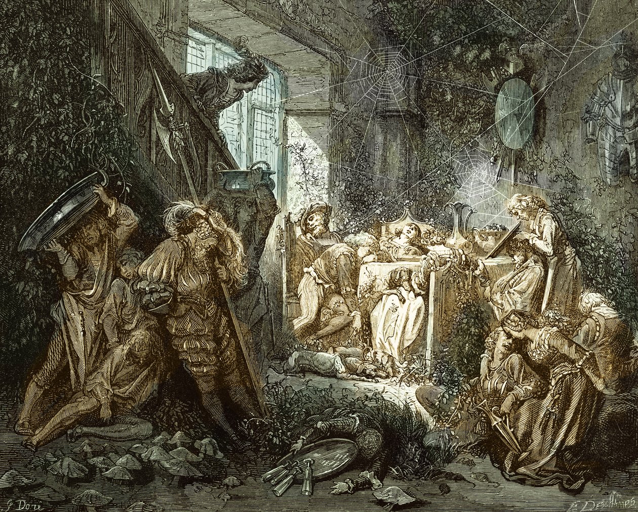 Śpiąca Królewna: Książę w sali bankietowej. autorstwa Gustave Dore