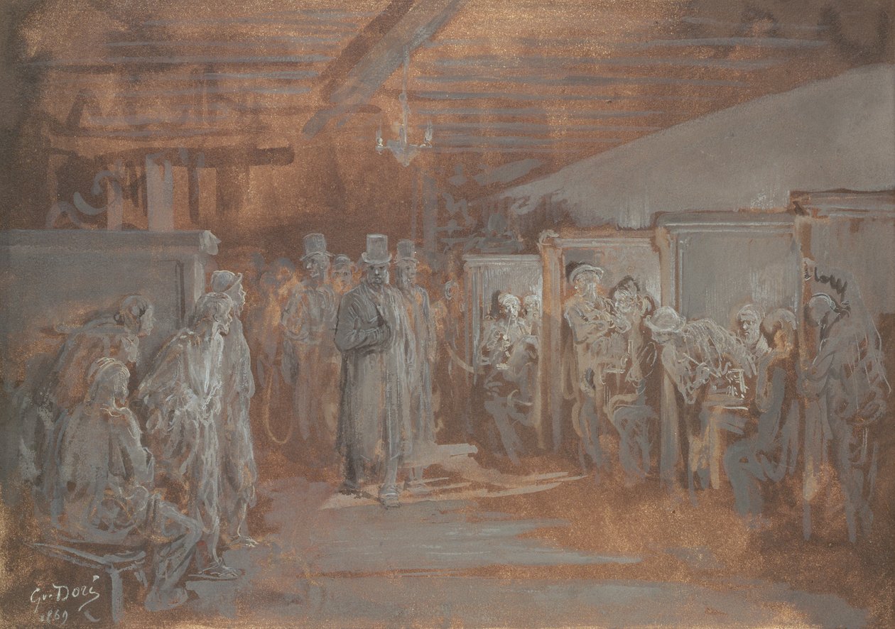 Tawerna w Whitechapel, 1869 (olej i farba do ciała na papierze) autorstwa Gustave Dore