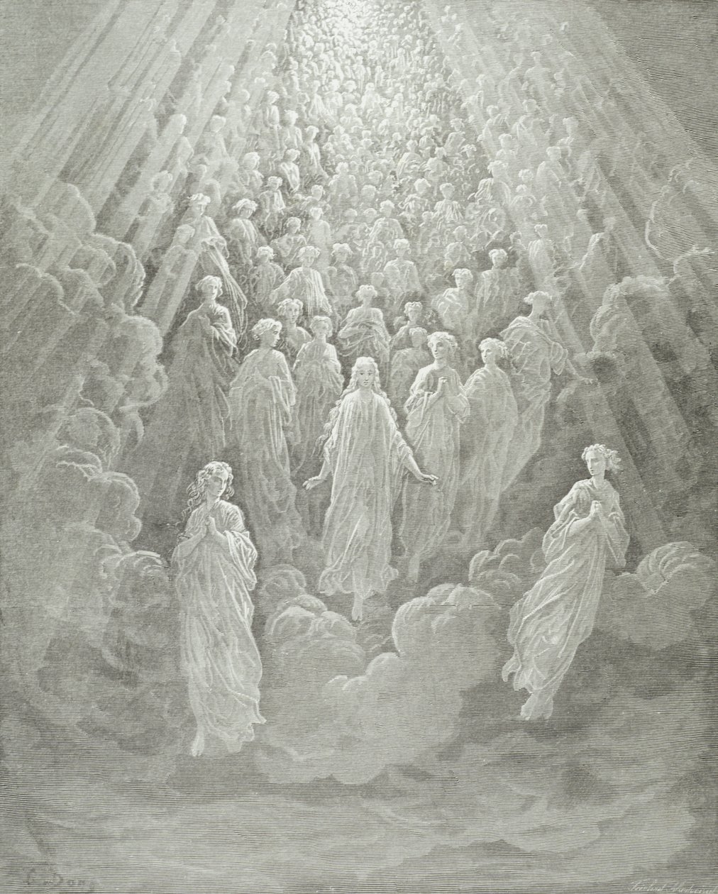 Anioły na planecie Merkury: Beatrice wstępuje z Dantem na planetę Merkury, ok. 1860-68 autorstwa Gustave Dore