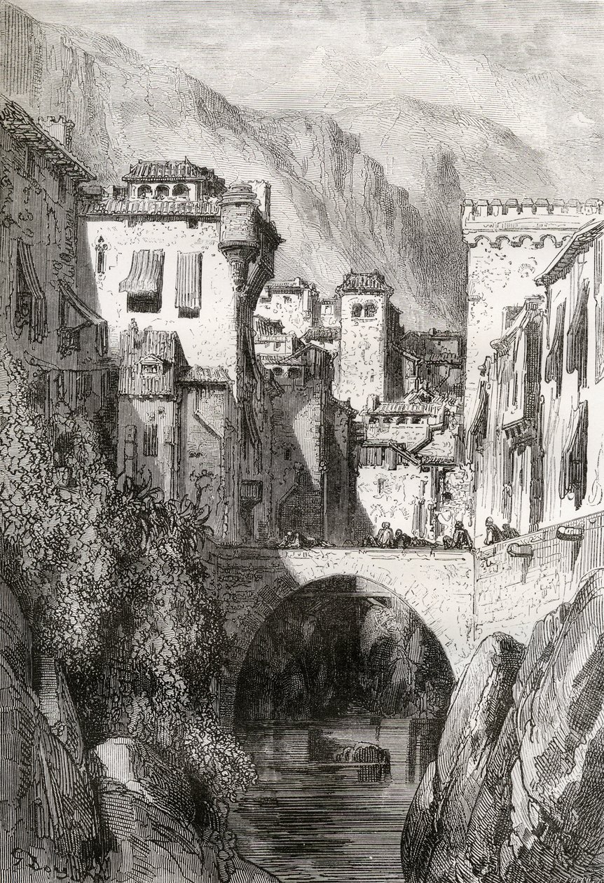 The Banks of the Darro, Granada, ilustracja z „Spanish Pictures” wielebnego Samuela Manninga autorstwa Gustave Dore