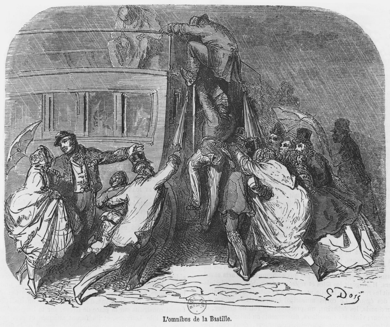 Omnibus Bastylii, ilustracja z „Le Nouveau Paris” Emile Gigault de La Bedolliere (1812–83) autorstwa Gustave Dore