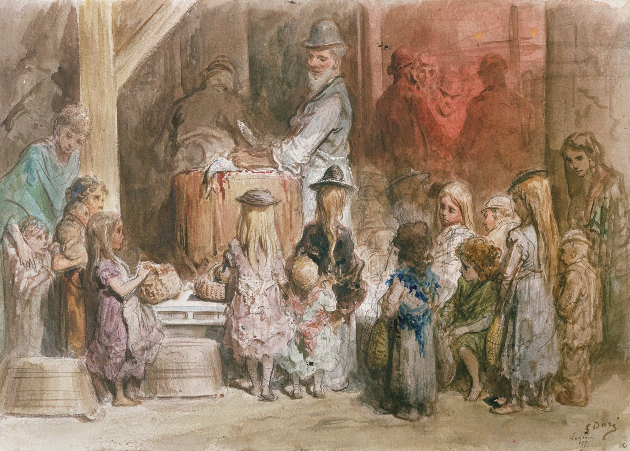 Dobroczynność sprzedawców ryb autorstwa Gustave Dore