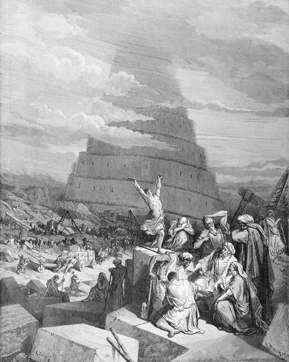 Pomieszanie języków, grawerowane przez C. Maurino, c.1868 autorstwa Gustave Dore