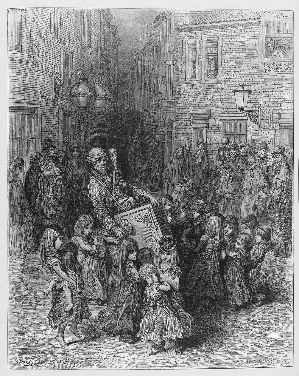 Organy na dworze, ilustracja z „Londyn, pielgrzymka”, 1872 autorstwa Gustave Dore