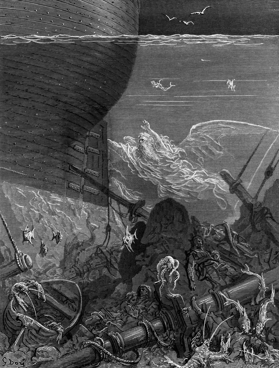 Duch, który podążał za statkiem z Antarktydy, scena z „Szronu starożytnego marynarza” S.T. Coleridge, wyd. Harper und Brothers, Nowy Jork, 1876 (drewno) autorstwa Gustave Dore