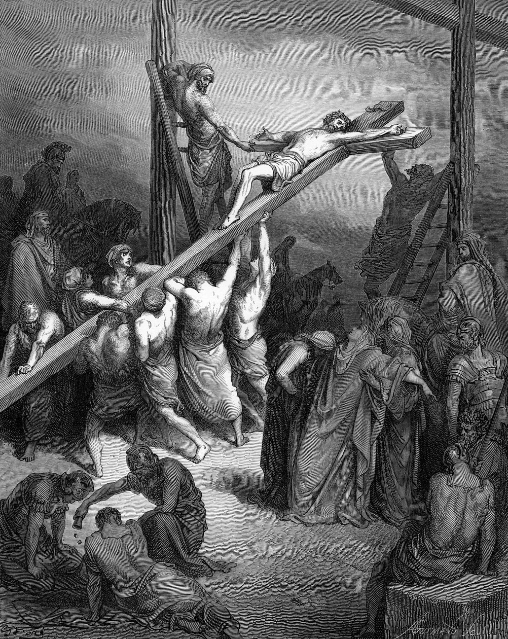 Wzniesienie krzyża - Biblia autorstwa Gustave Dore