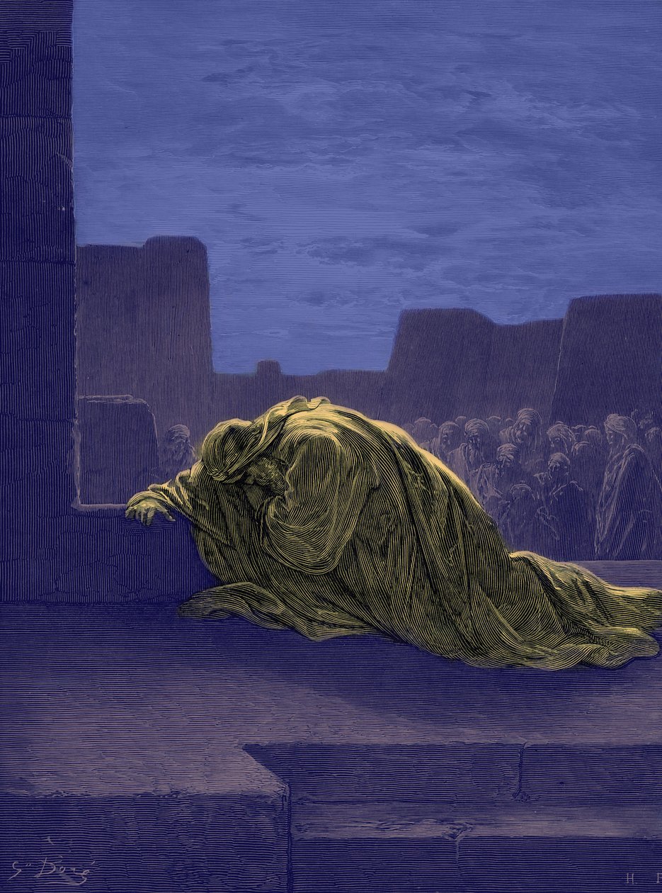 Modlący się prorok Ezdrasz, autor Gustave Doré. - Biblia autorstwa Gustave Dore
