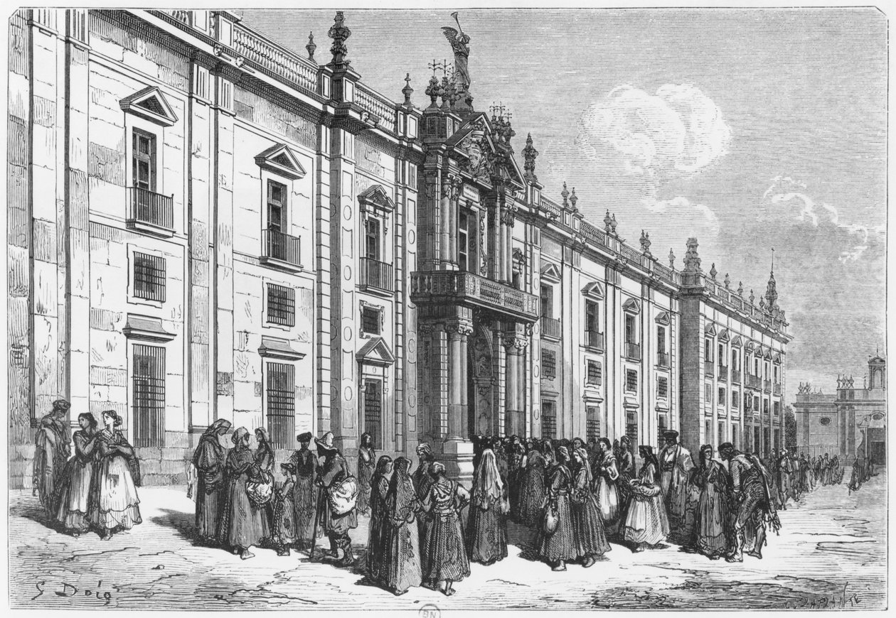 Fabryka tytoniu w Sewilli, grawerowana przez Charlesa Laplante (zm. 1903) autorstwa Gustave Dore