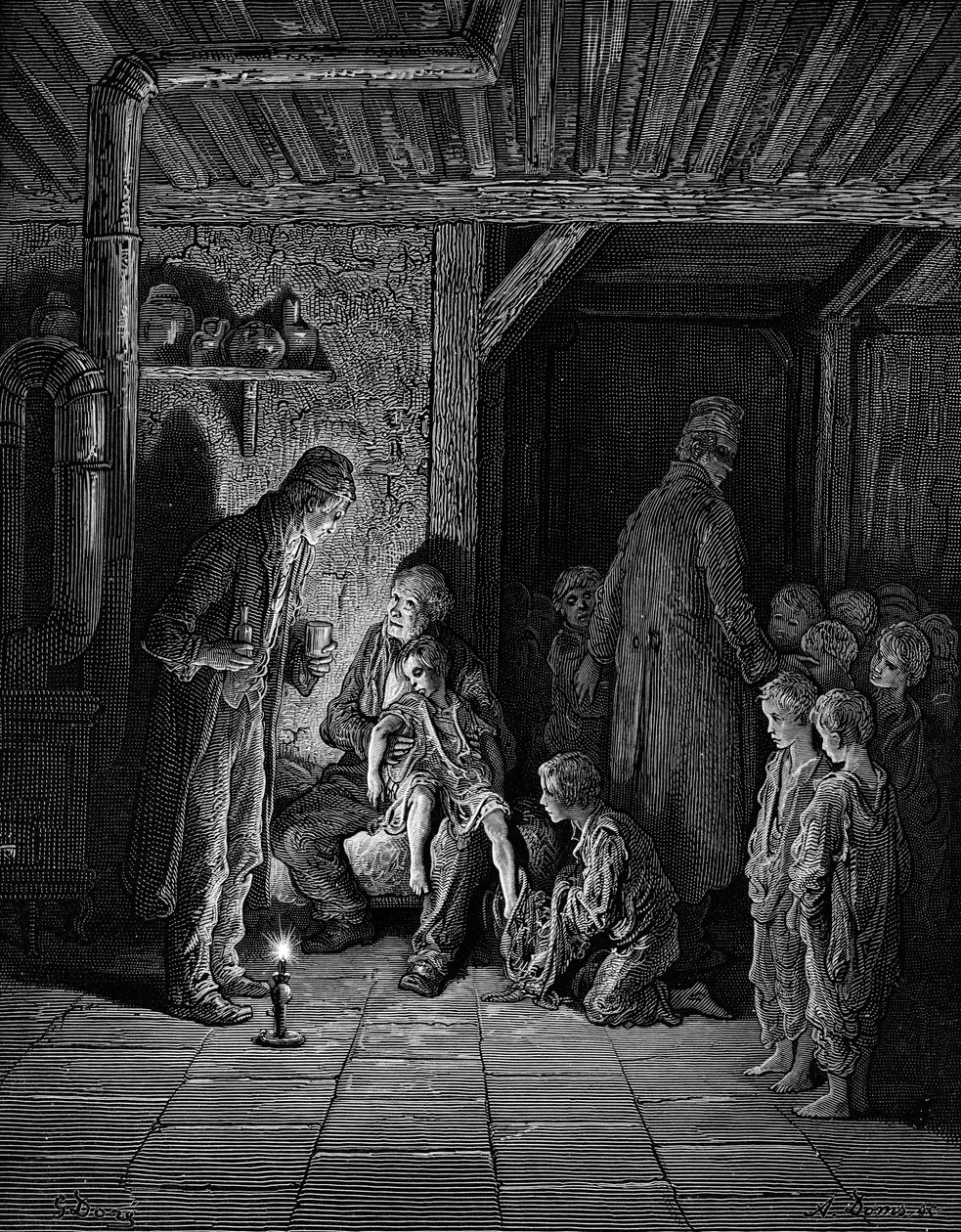 Bezdomne dzieci z wiktoriańskiego Londynu autorstwa Gustave Dore
