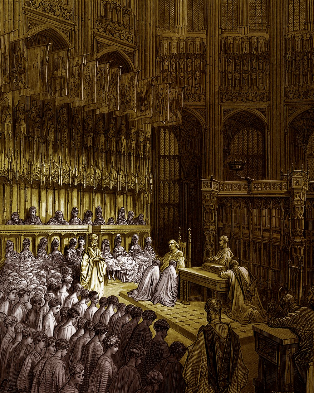 Opactwo Westminsterskie – Potwierdzenie Westminster Boys przez Doré autorstwa Gustave Dore