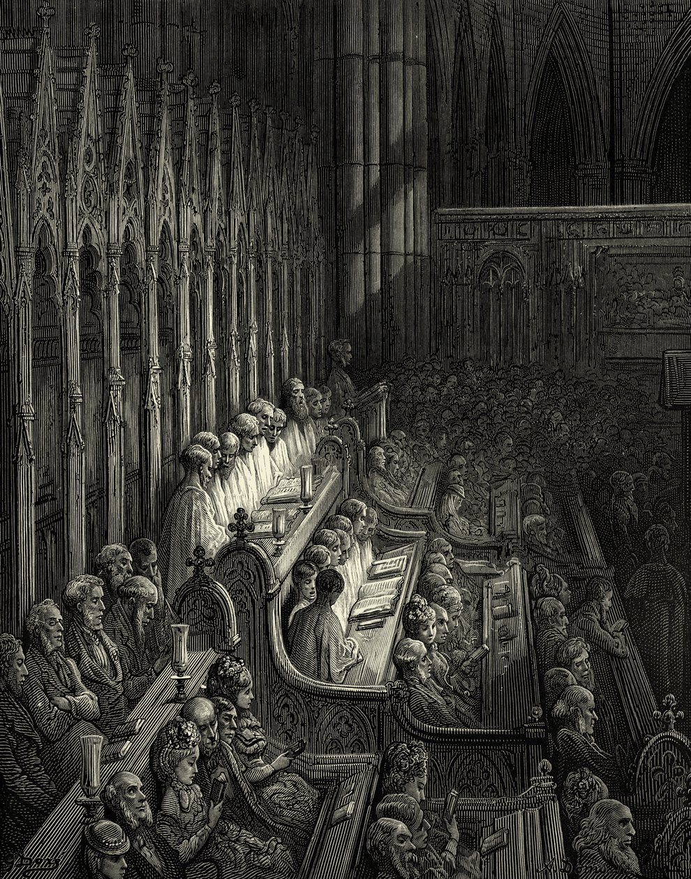 Opactwo Westminsterskie w wiktoriańskim Londynie autorstwa Gustave Dore