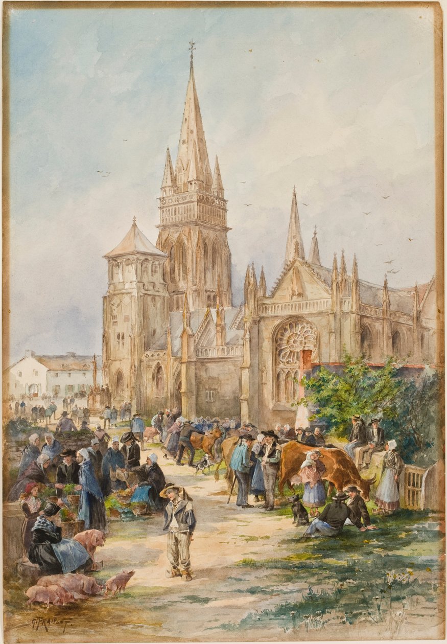 Scena targowa w Le Folgoet, Bretania (toaleta na papierze) autorstwa Gustave Fraipont