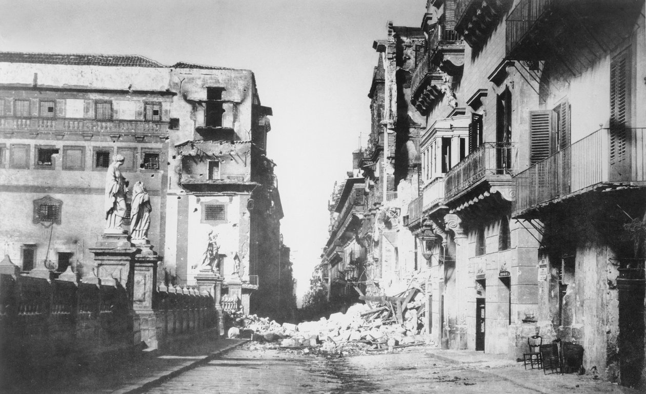 Barykada generała Turra, Via Toledo w Palermo, czerwiec 1860 r autorstwa Gustave Le Gray