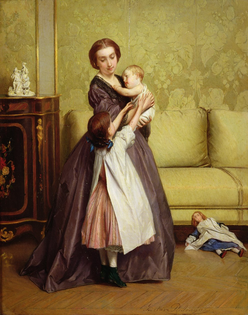 Młoda mama z dziećmi w salonie autorstwa Gustave Léonard de Jonghe