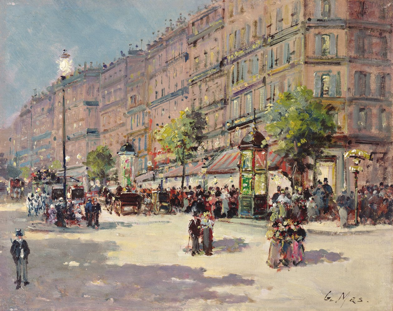 Olej z paryskiej sceny ulicznej na panelu autorstwa Gustave Mascart
