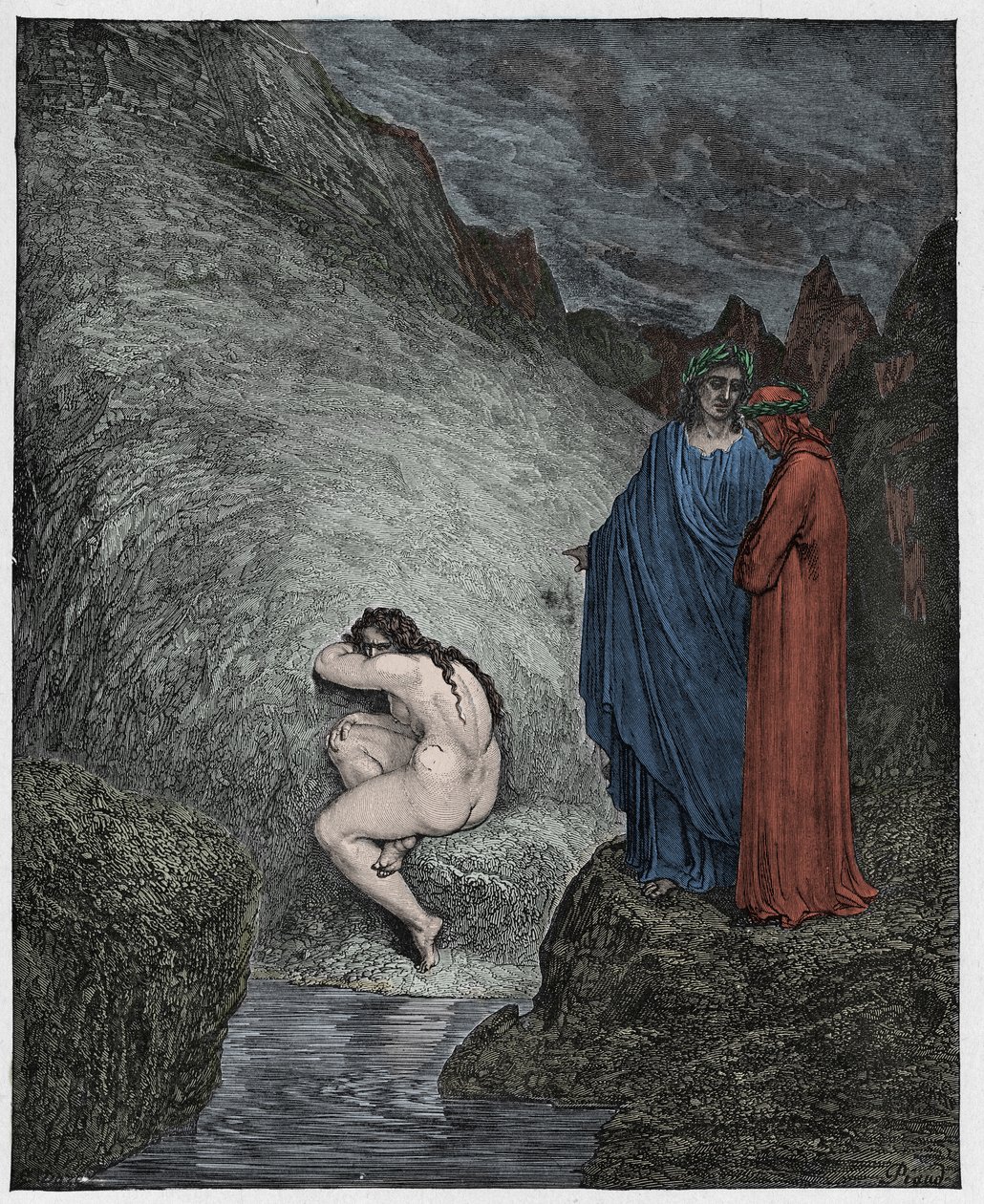 Inferno, Canto 30: Mirra, skazana za kazirodztwo, ilustracja z Boskiej komedii Dantego Alighieri, 1885 (cyfrowo kolorowany grawerunek) autorstwa Gustave after Dore