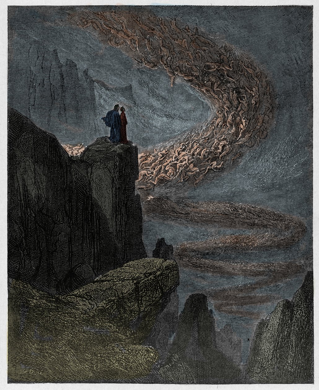 Inferno, Canto 5 : Minos osądza występki i wysyła dusze, ilustracja z Boskiej komedii autorstwa Dante Alighieri, 1885 (cyfrowo kolorowane grawerowanie) autorstwa Gustave after Dore