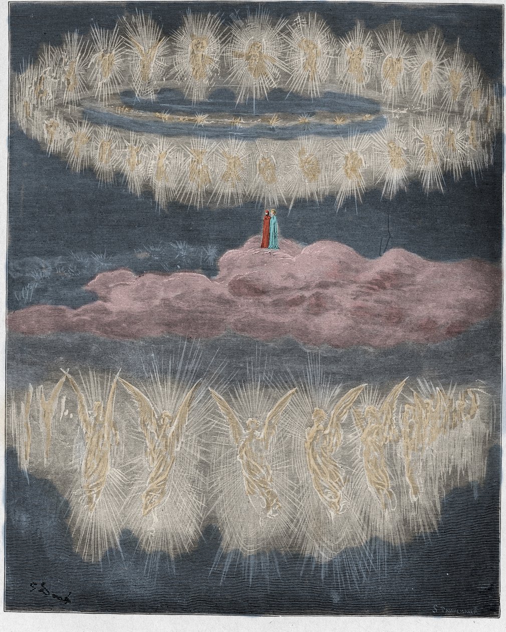 Paradiso, Canto 12: Pierścienie uwielbionych dusz w słońcu, ilustracja z Boskiej komedii autorstwa Dante Alighieri, 1885 (cyfrowo kolorowy grawerunek) autorstwa Gustave after Dore
