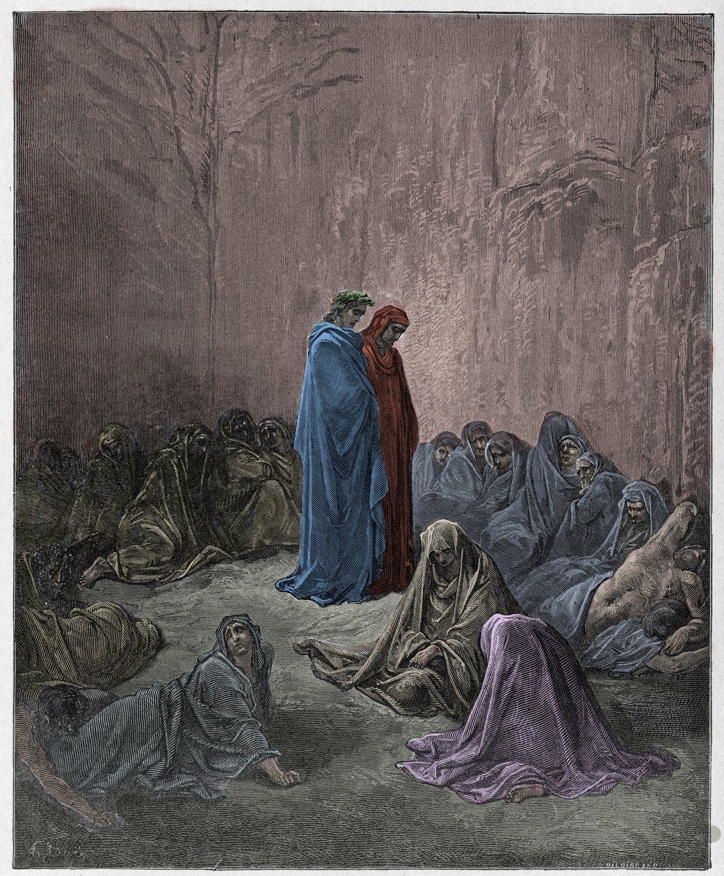 Purgatorio, Canto 13: Dusze zazdrosnych, ilustracja z Boskiej komedii Dantego Alighieri, 1885 (cyfrowo kolorowy grawerunek) autorstwa Gustave after Dore