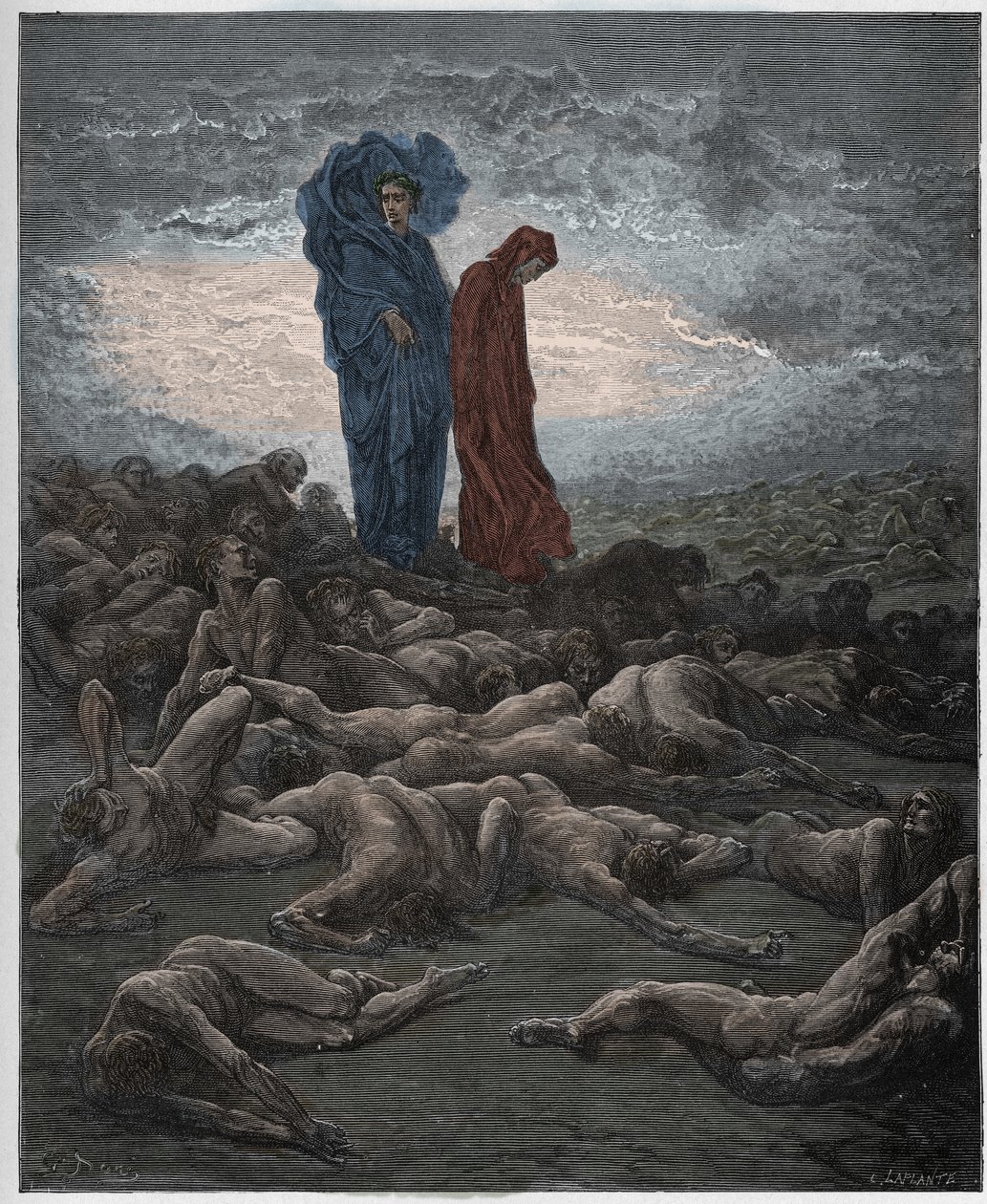 Purgatorio, Canto 20: Dusze skąpców, ilustracja z Boskiej komedii Dantego Alighieri, 1885 (cyfrowo kolorowy grawerunek) autorstwa Gustave after Dore
