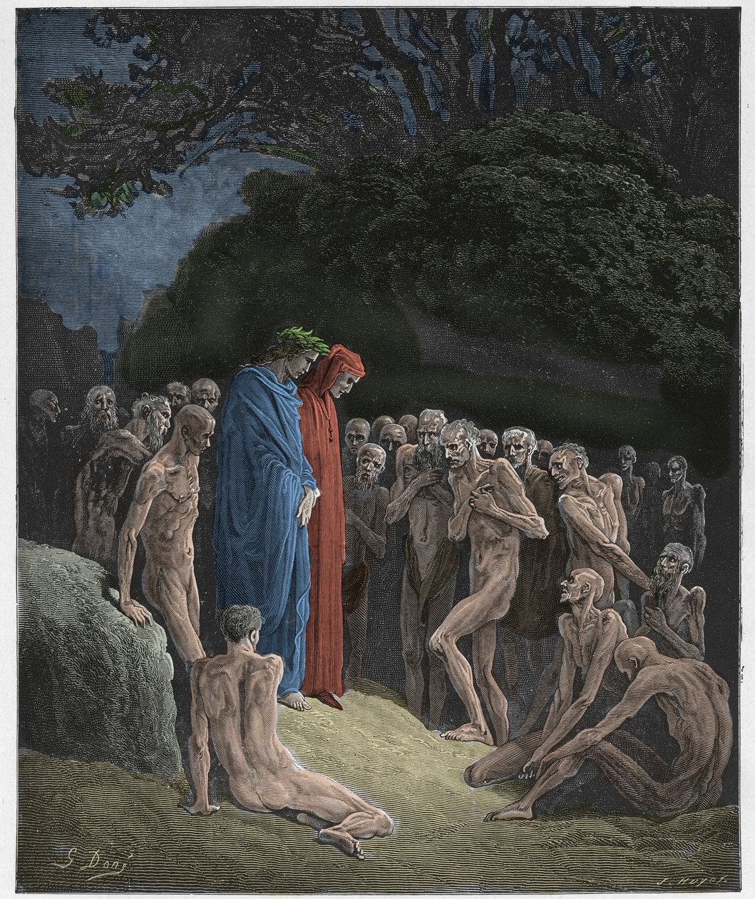 Purgatorio, Canto 23: Dusze żarłocznych, ilustracja z Boskiej komedii Dantego Alighieri, 1885 (cyfrowo kolorowy grawerunek) autorstwa Gustave after Dore