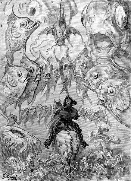Okręt podwodny z „Przygód barona Munchausena” Rudolpha Ericha Raspe, rycina Stephane Pannemaker (1847-1930) c.1868 (rycina) autorstwa Gustave (after) Dore