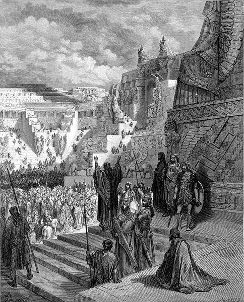 Artakserkses dający wolność Żydom, rycina Ligny, ok. 1868 (rycina) autorstwa Gustave (after) Dore