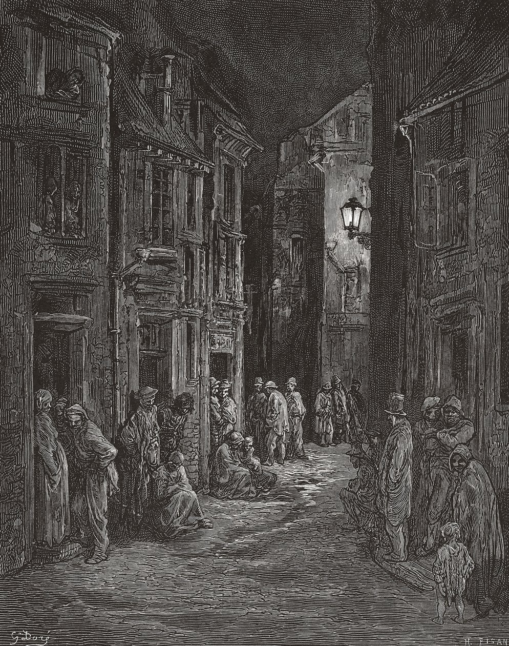 Slumsy Bluegate Fields w Londynie w XIX wieku. (wydrukować) autorstwa Gustave (after) Dore