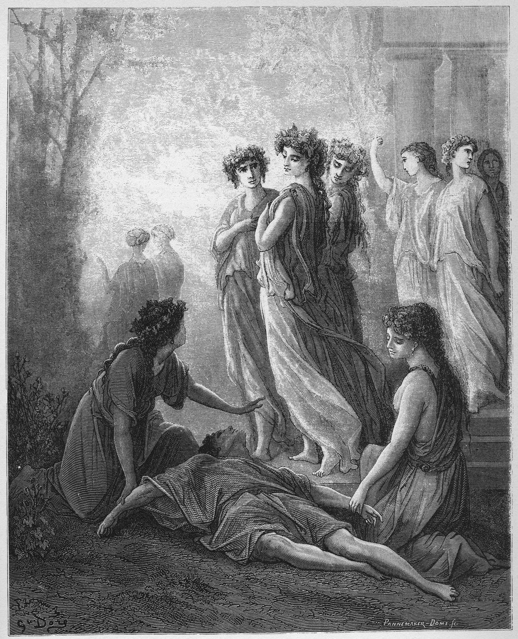 Daphnis et Alcimadure - Daphnis i Alcimaduro - z "Bajek" Jeana de La Fontaine (Lafontaine) (1621-95) - rycina wg Gustave