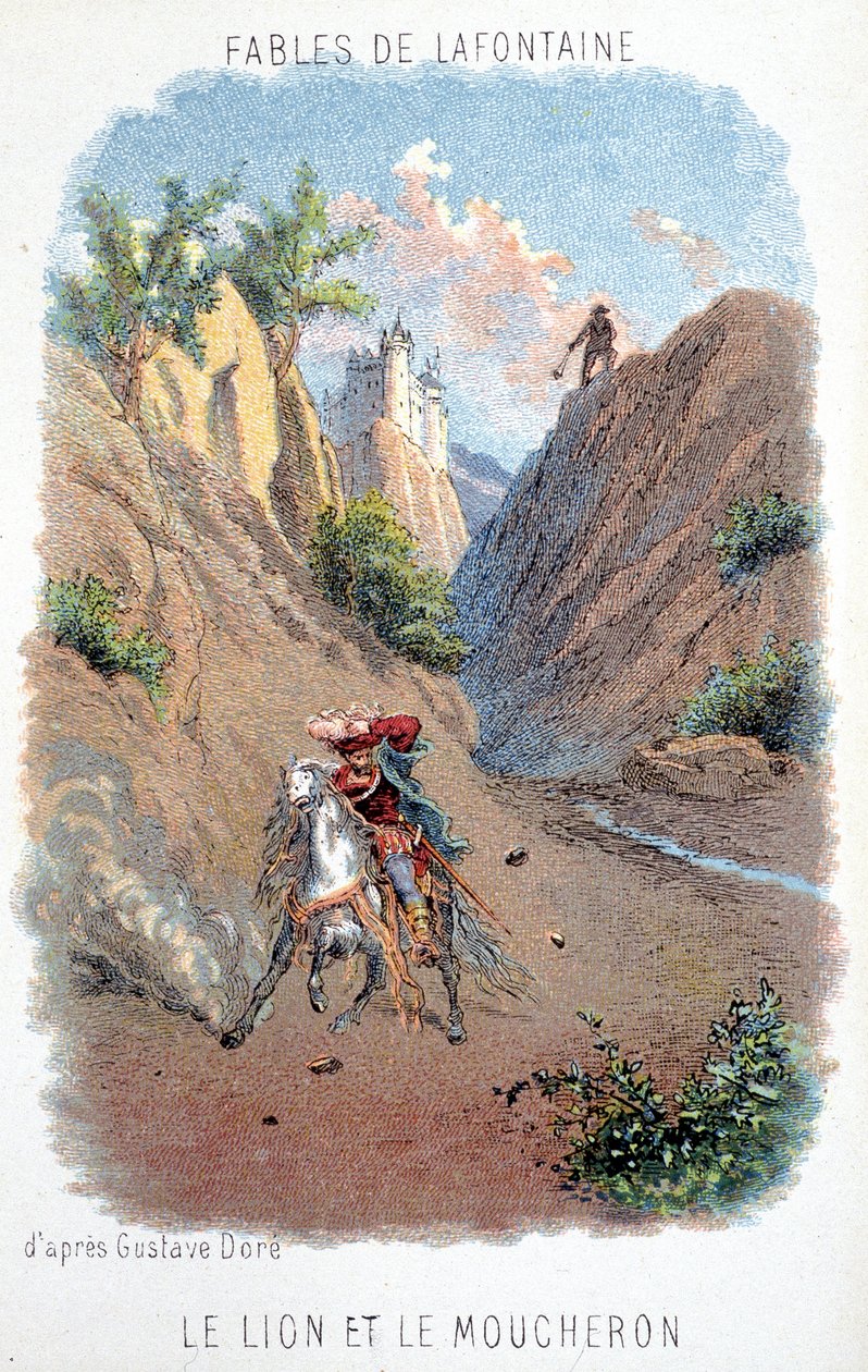 Bajki z La Fontaine: Lew i Moucheron według Gustave Doré. autorstwa Gustave (after) Dore