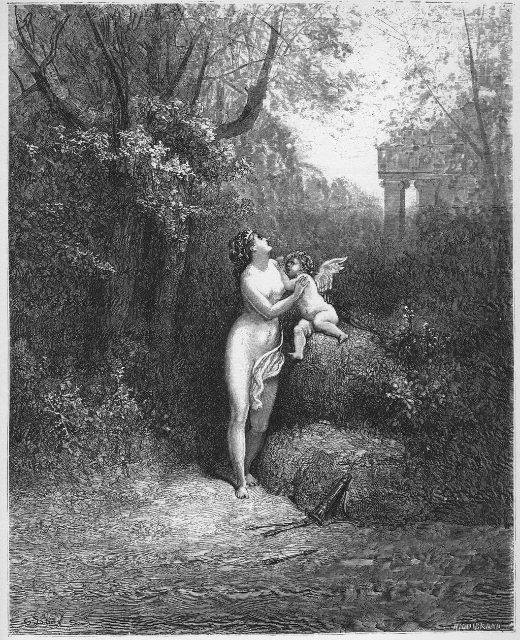 Miłość i szaleństwo - Miłość i szaleństwo - z "Bajek" Jeana de La Fontaine (Lafontaine) (1621-95) - rycina wg Gustave