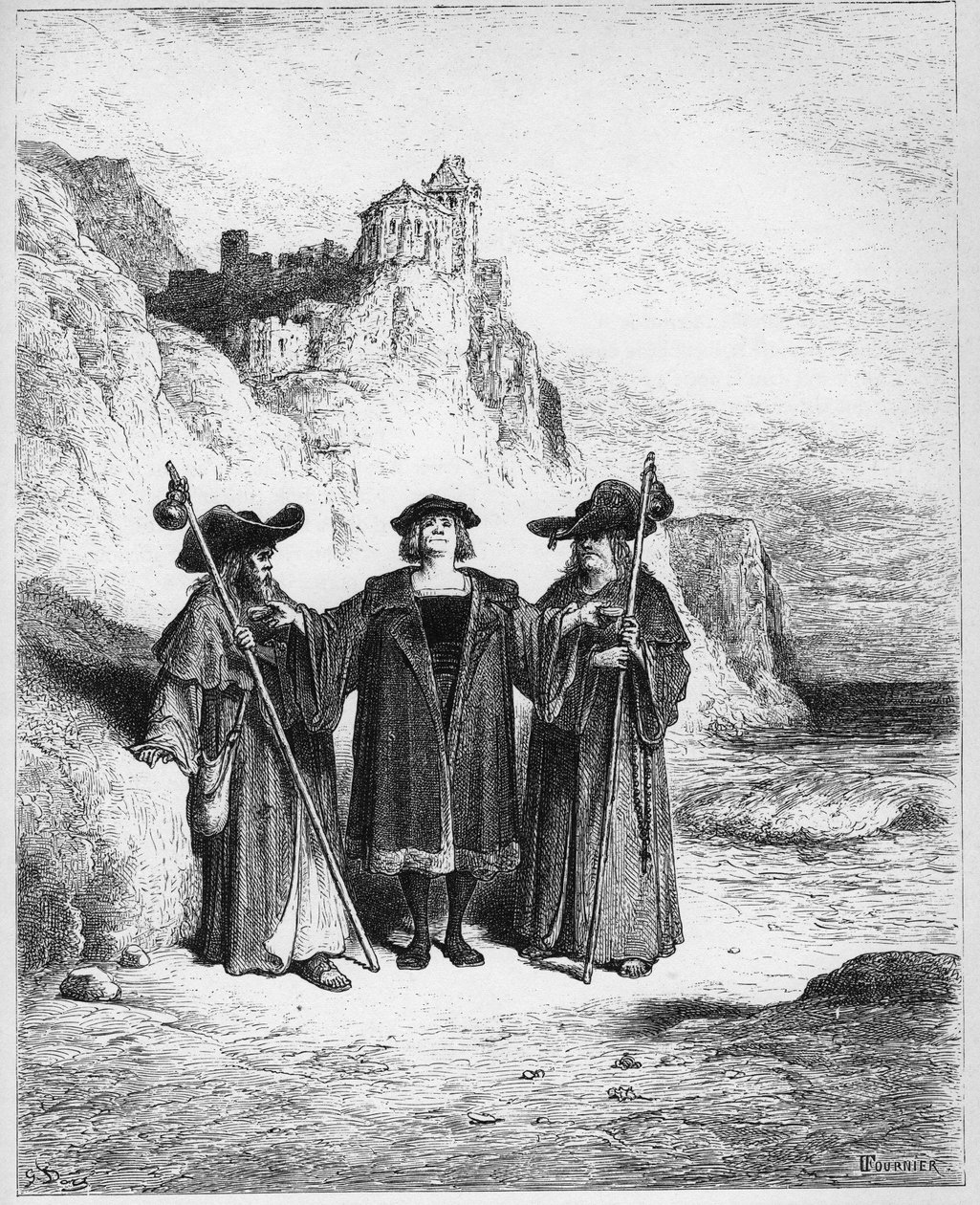 Ostryga i spór - Ostryga i spór - z „Bajek” Jeana de La Fontaine (Lafontaine) (1621-95) - rycina wg Gustave