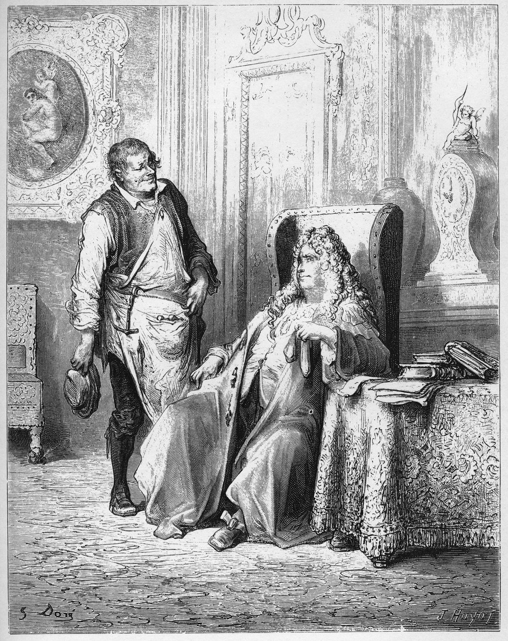Le cobbler et le financier - Szewc i finansista - z "Bajek" Jeana de La Fontaine (Lafontaine) (1621-95) - rycina wg Gustave